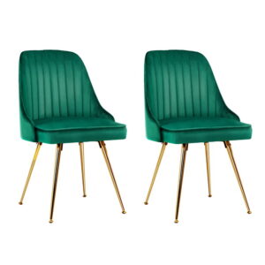 Velvet Dining Chairs Green Set of 2 High Resilience Foam Gold Metal Legs