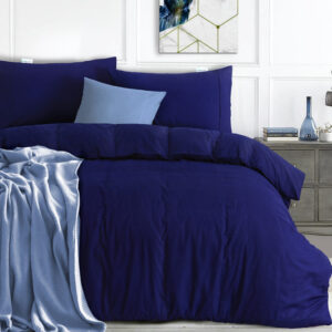 100% Egyptian Cotton Vintage Washed 500TC Navy Blue Double Quilt Cover Set