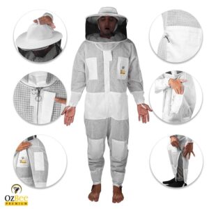 Premium Full Suit 3 Layer Mesh Ultra Cool Ventilated Round Head Beekeeping Protective Gear Size  M