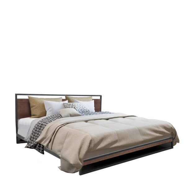 Azure Bed Frame With Headboard Black Wood Steel Platform Bed - Single - Black