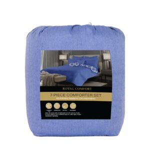 Bamboo Cooling Reversible 7 Piece Comforter Set Bedspread - Queen - Royal Blue