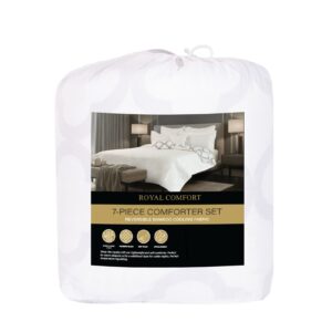 Bamboo Cooling Reversible 7 Piece Comforter Set Bedspread - King - White