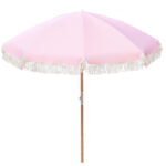 Beach Umbrella Portable 2 Metre Fringed Garden Sun Shade Shelter - Dusty Rose