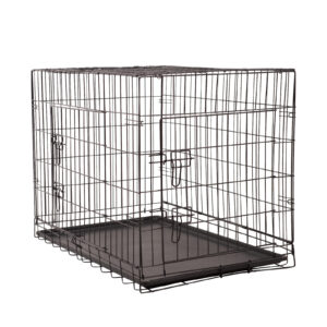 Dog Cage Pet Crate Cat Puppy Metal Cage ABS Tray Foldable Portable Black - 24" - Black