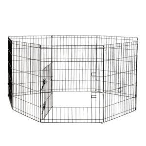 8 Panel Playpen Puppy Exercise Fence Cage Enclosure Pets Black All Sizes - 24" - Black