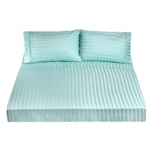 1200TC Soft Sateen Damask Stripe Cotton Blend Sheet Pillowcase Set - Queen - Mist