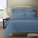 1200TC Quilt Cover Set Damask Cotton Blend Luxury Sateen Bedding - Queen - Blue Fog