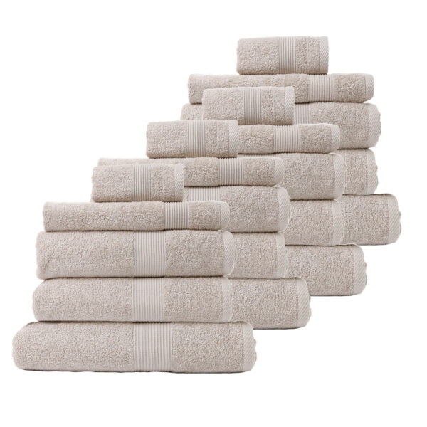 20 Piece Cotton Bamboo Towel Bundle Set 450GSM Luxurious Absorbent - Beige