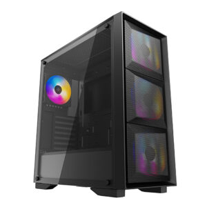 MATREXX 50 MESH 4FS E-ATX Case  Tempered Glass Panel  High Airflow  4x Pre-Installed Fans (LED  Tri-Colour)