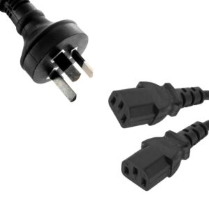 2m 10amp Y Split Power Cable with AU/NZ 3-pin Male Plug 2xIEC F C13 Socket & Cord for PC & Monitor to Wall Power Socket CBPOWERY