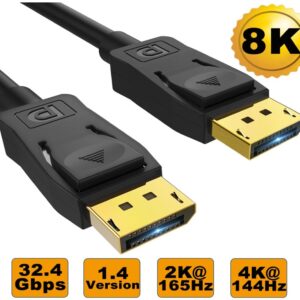 Ultra 8K DisplayPort DP1.4 Cable - Male to Male Gold Plated 7680x4320 8K@60Hz 4K@144Hz 32.4Gbps UHD QHD FHD HDP HDCP HDTV HDR 28AWG