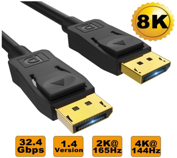 Ultra 8K DisplayPort DP1.4 Cable - Male to Male Gold Plated 7680x4320 8K@60Hz 4K@144Hz 32.4Gbps UHD QHD FHD HDP HDCP HDTV HDR 28AWG