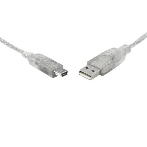 USB 2.0 Cable 1m A to Mini-USB B Male to Male Transparent