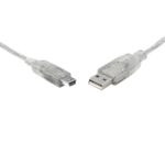 USB 2.0 Cable  A to B 5-pin Mini Transparent Metal Sheath UL Approved