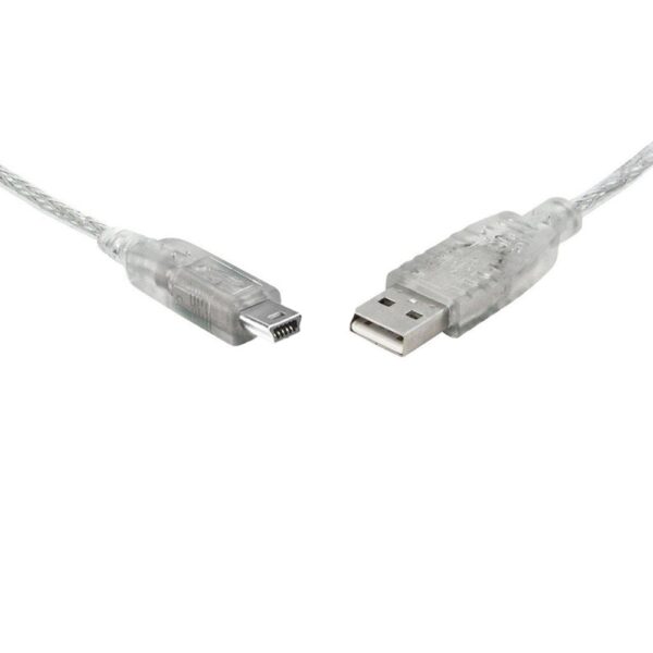 USB 2.0 Cable  A to B 5-pin Mini Transparent Metal Sheath UL Approved