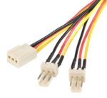 Fan Power Cable 20cm - 2x3pin Male to 3 pins Female - for Computer PC Cooler Extension Connectors Black Sleeved