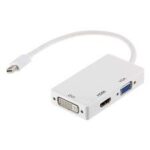 3 in1 Thunderbolt Mini DP Display Port to HDMI DVI VGA Adapter Cable for MacBook Air/Pro 32AWG OD5.0MM  Gold plated  White CB8W-GC-MDPDHV