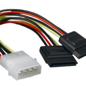 Internal Power to SATA Molex Cable - 4 pins to 2x 15 pins 18AWG RoHS