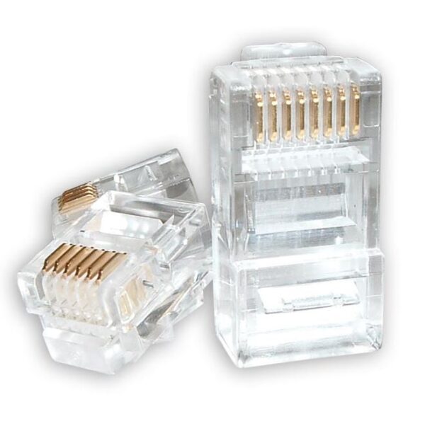 RJ45 Connector Modular Plug Crimp 8P8C CAT5e LAN Network Ethernet Head 2 Prong Blade 3u' Transparent (20/pack) CBATP-8P8C-5E-2