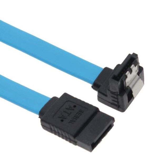 SATA 3.0 Data Cable 50cm Male to Male 180 to 90 Degree with Metal Lock 26AWG Blue LS