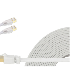 EDIMAX 1m White 40GbE Shielded CAT8 Network Cable - Flat 100% Oxygen-Free BAre Copper Core  Alum-Foil Shielding  Grounding Wire  Gold Plated RJ45