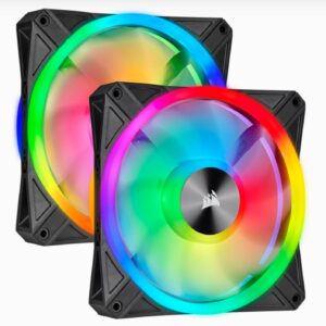 QL140 RGB Dual Fan Kit with Lighting Node Core  ICUE  Anti Vibration  Low-Noise 140 mm Fan Blade  RGB LED PWM Fan 26dBA  502 CFM  2 Fan Pack