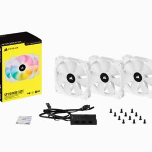 White SP120 RGB ELITE  120mm RGB LED PWM Fan with AirGuide  Triple Pack with Lighting Node CORE