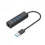 CHN420 Black Aluminium 3 Port SuperSpeed USB HUB with Gigabit Ethernet Adapter - CBAT-USBCLAN