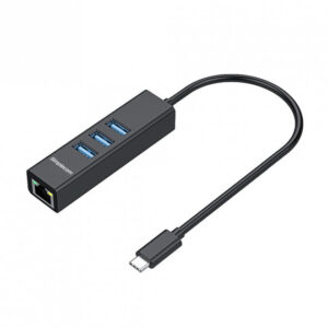 CHN421 Black Aluminium USB-C to 3 Port USB HUB with Gigabit Ethernet Adapter - CBAT-USBCLAN