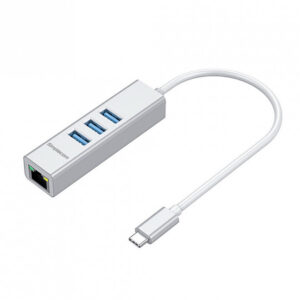 CHN421 Silver Aluminium USB-C to 3 Port USB HUB with Gigabit Ethernet Adapter - CBAT-USBCLAN