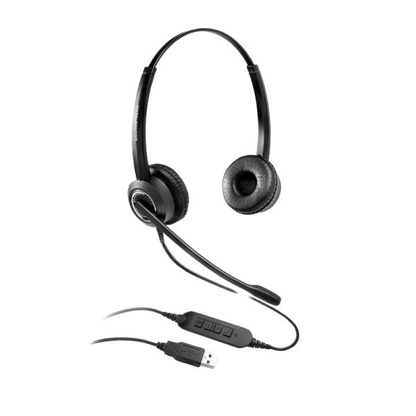 GUV3000 Dual Ear USB Headset  Noise Canceling Microphone  HD Audio  2m USB Cable  Suits Teams  Zoom  3CX  Inline Controls