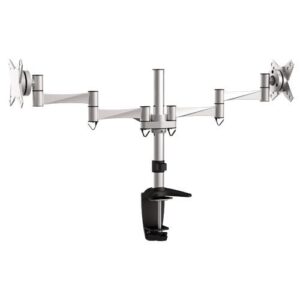 Dual Monitor Elegant Aluminium w/Arm&Desk Clamp Silver VESA75/100mm Up to27'