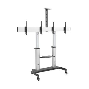 Dual Screen Aluminum Height-Adjustable TV Cart with Media Shelf for 37'-60' TVs Up to 50kg VESA 200x200 300x200 300x300 400x300 400x200