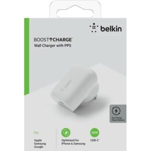 BELKIN BOOST CHARGE 30W USB-C PD Wall Charger - White (WCA005auWH) Dual charging technologies USB-C PD 3.0 and PPS  Universally compatible