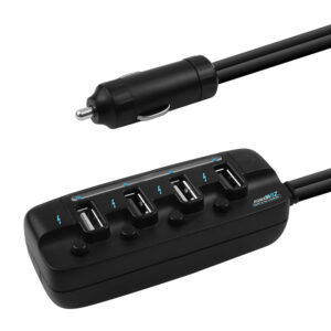 4 Ports USB Rapid Car Charger - 40W Rapid Smart Charger/Individual ON/OFF switches/90cm Extension Cable Design