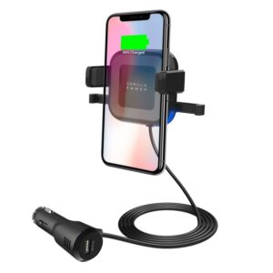 Gorilla Power 10W Wireless Car Charger with 2.4A USB Charging  Air Vent Clip & Windshield Stand