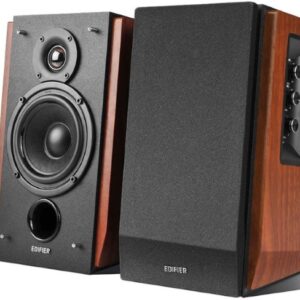 R1700BT Bluetooth Lifestyle Bookshelf Studio Speakers Brown - BT/Dual 3.5mm AUX/Limited Distortion DSP/DRC/Classic Wood Finish/Wireless Remote