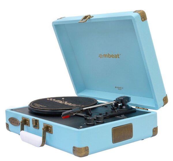 Woodstock 2 Sky Blue Retro Turntable Player with BT Receiver & Transmitter