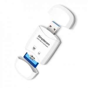 CR303 2 Slot SuperSpeed USB 3.0 Card Reader with Dual Caps -White