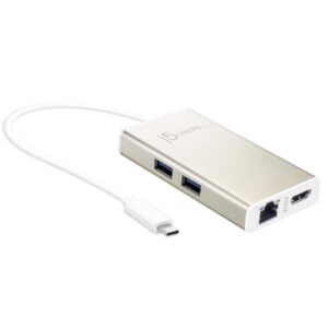 JCA374 USB-C TYPE-C Multi adapter - USB-C to 2 x USB 3.0  Gigabit Ethernet port  HDMI  USB-C PD Pass through Power Delivery port