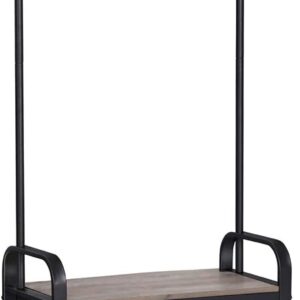 Greige and Black Steel Freestanding Coat Rack Stand with Removable Hooks  Bench and Shoe Rack  Height 183 cm