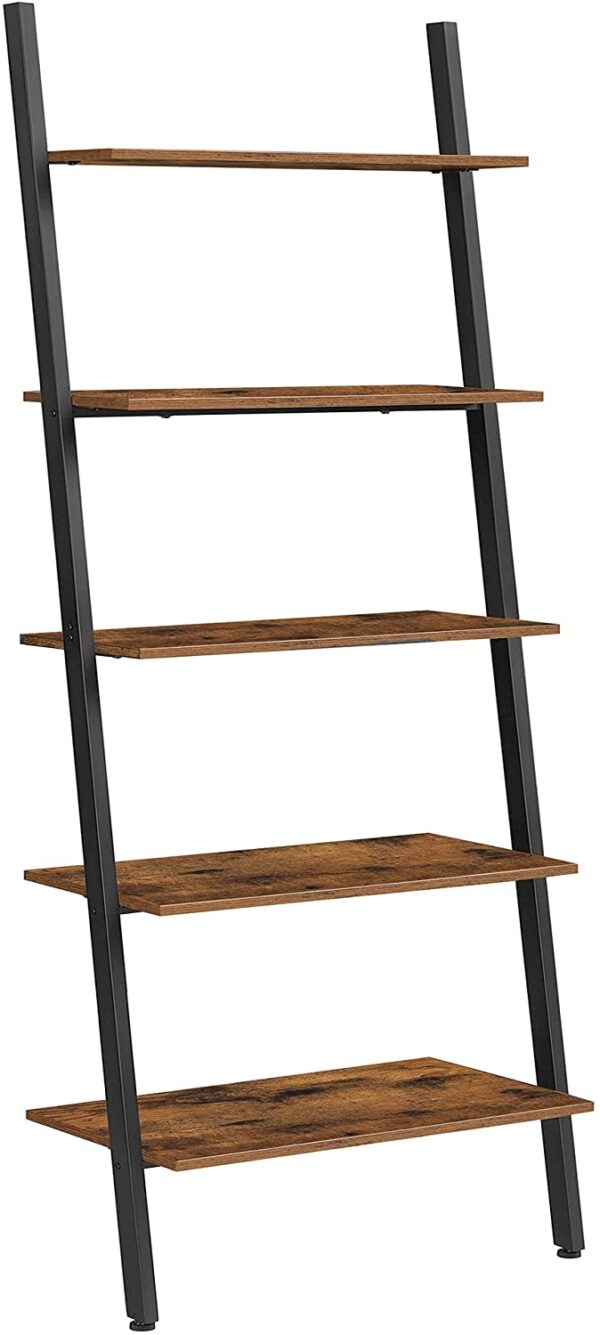 5-Tier Bookshelf Rack  Rustic Brown and Black