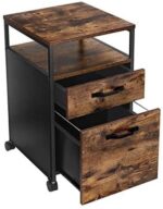 File Cabinet with 2 Drawers  Wheels and Open Compartment Rustic Brown and Black