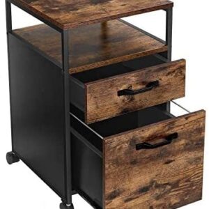 File Cabinet with 2 Drawers  Wheels and Open Compartment Rustic Brown and Black