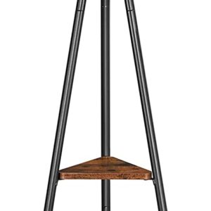 Black Coat Rack Stand Industrial  2 Shelves Clothes