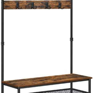 Coat Rack Stand with 9 Hooks and Shoe Rack with Industrial  Sturdy Steel Frame