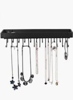 Wall Mount Hanging Jewellery Organiser Holder with 23 Hooks (Black)