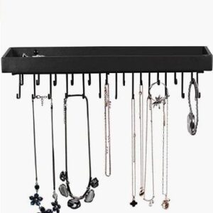 Wall Mount Hanging Jewellery Organiser Holder with 23 Hooks (Black)