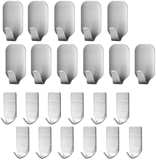 23 Pieces Stainless Steel Waterproof Self Adhesive Dual Wall Hooks for Bathroom  Bedroom and Kitchen