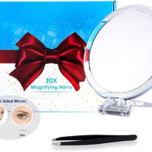 20X Magnifying Hand Mirror Two Sided Use for Makeup Application  Tweezing  and Blackhead/Blemish Removal (15 cm)